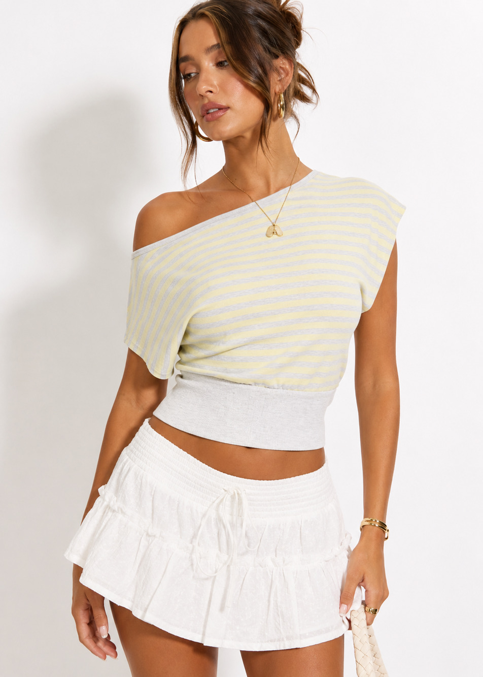 Off Shoulder Striped Crop Top
